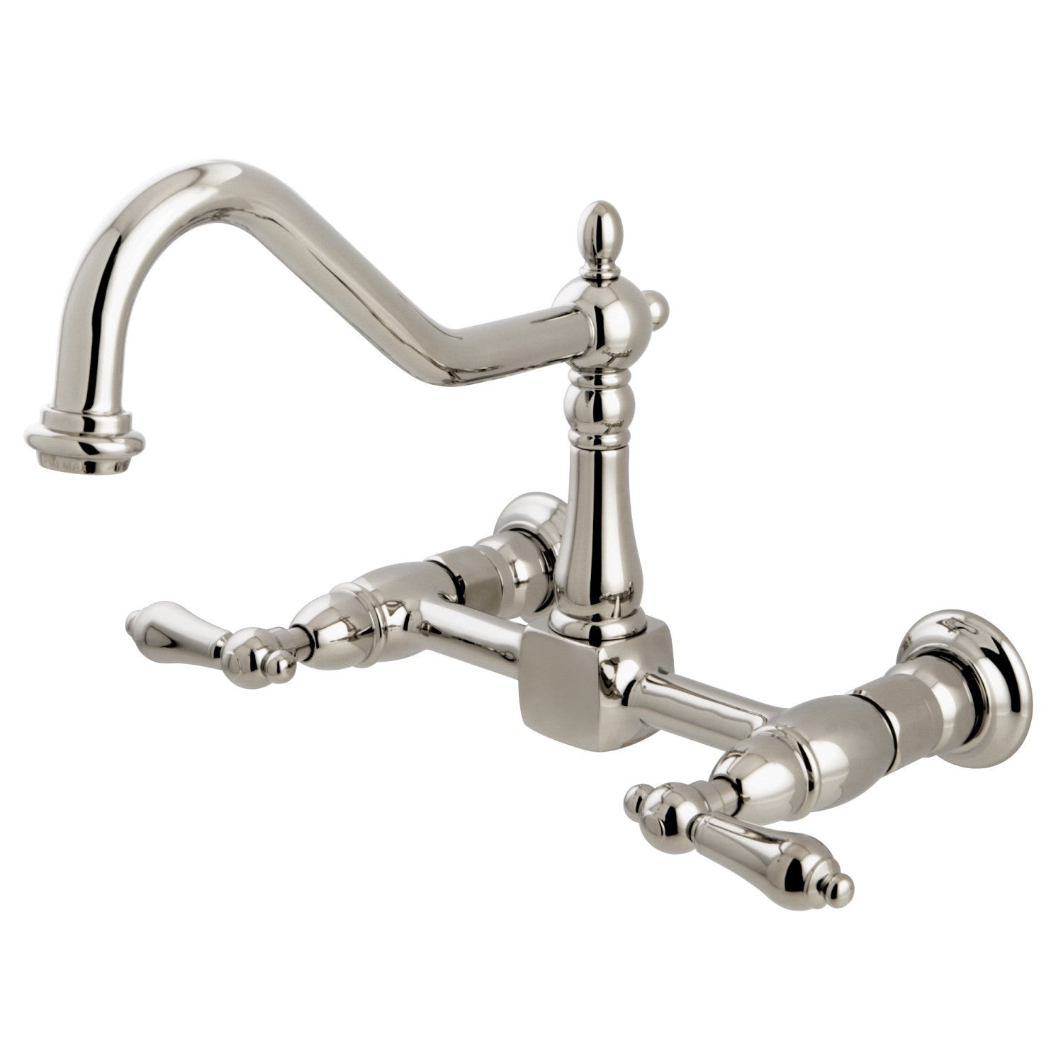 Kingston Heirloom KS1246AL - Heritage Two-Handle 2-Hole Wall Mount Bridge Kitchen Faucet, Polished Nickel